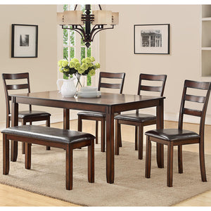 English Elm Modern Rubber Wood 6-Piece Dining Set with Bench and 4 Padded Chairs, Rectangular Brown Finish, Durable Comfort B01682188