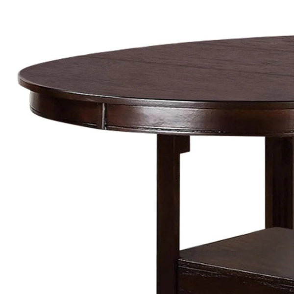 English Elm Dining Counter Height Round Table w Lazy Susan & Lower Shelf, Dark Rosy Brown Solid Wood Finish B01182192