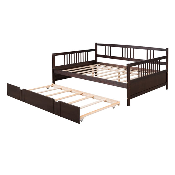 English Elm Full Size Pine Wood Daybed with Pull Out Twin Trundle for Guest or Living Room WF295131AAP