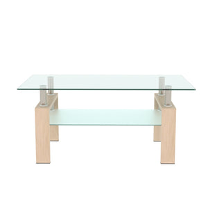 English Elm Rectangle Two Tier Tempered Glass Coffee Table Modern Iron Frame Living Room Accent Oak W241P367361