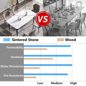 English Elm 63"Modern 63" Modern Curved Dining Table With White Artificial Stone Top & Black Metal Legs For 6 People W1535S00174