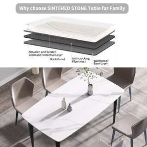 English Elm 63"Modern 63" Modern Curved Dining Table With White Artificial Stone Top & Black Metal Legs For 6 People W1535S00174