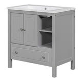 English Elm [Video] 30" Bathroom Vanity With Sink, Bathroom Storage Cabinet With Doors and Drawers, Solid Wood Frame, Ceramic Sink, Grey (Old Sku: Jl000002Aag)