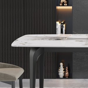 English Elm 63"Modern Elegant White Artificial Stone Dining Table With Curved Black Metal Legs For 6 Guests W1535S00165
