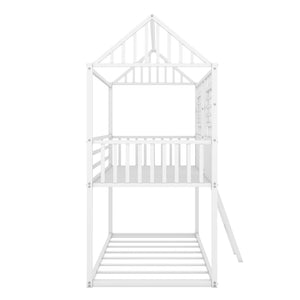 English Elm Twin Over House Shaped Metal Bunk Bed with Roofline Frame and Safety Rail MF293553AAK