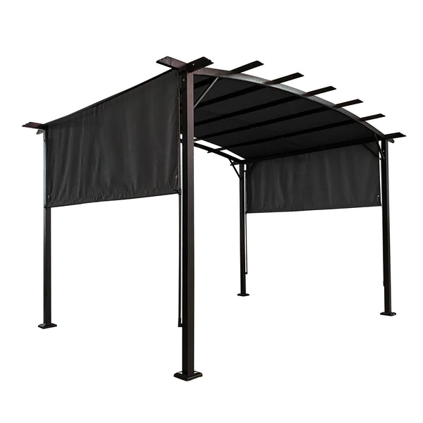 English Elm 12 Outdoor Pergola 12 x 9 Ft Retractable Steel Gazebo with Adjustable Canopy, Rust-Resistant Shade Shelter Gray W419S00042