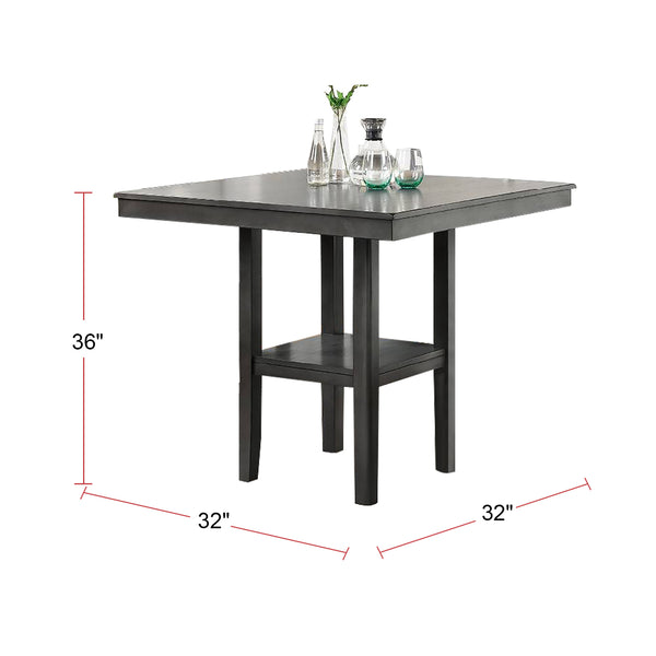 English Elm 5 Elegant 5-Piece Counter Height Dining Set Grey Upholstered High Chairs Square Table with Shelf B01682319
