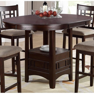 English Elm Dining Counter Height Round Table w Lazy Susan & Lower Shelf, Dark Rosy Brown Solid Wood Finish B01182192