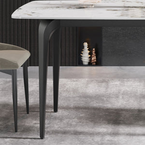 English Elm 63"Modern Elegant White Artificial Stone Dining Table With Curved Black Metal Legs For 6 Guests W1535S00165