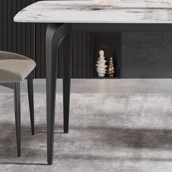 English Elm 63"Modern Elegant White Artificial Stone Dining Table With Curved Black Metal Legs For 6 Guests W1535S00165