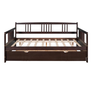 English Elm Full Size Pine Wood Daybed with Pull Out Twin Trundle for Guest or Living Room WF295131AAP