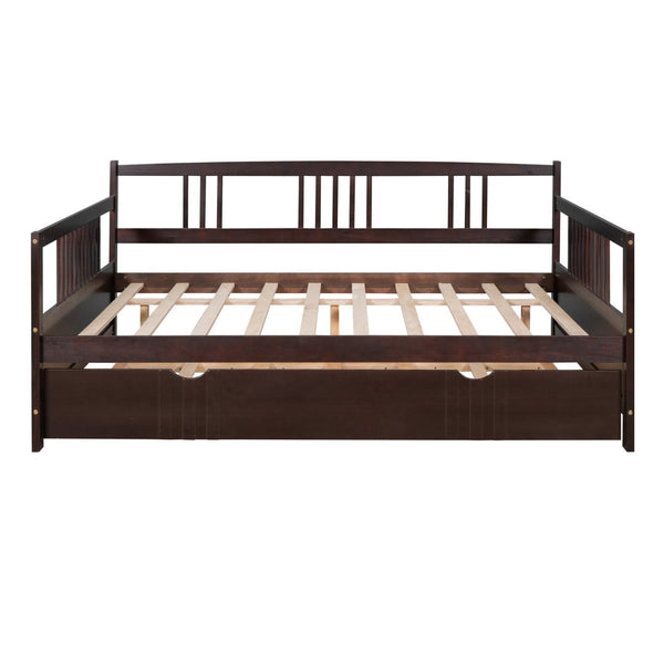 English Elm Full Size Pine Wood Daybed with Pull Out Twin Trundle for Guest or Living Room WF295131AAP