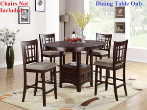 English Elm Dining Counter Height Round Table w Lazy Susan & Lower Shelf, Dark Rosy Brown Solid Wood Finish B01182192