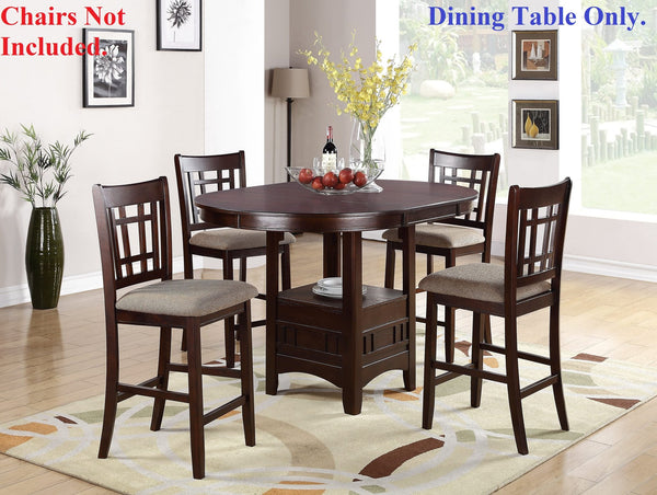 English Elm Dining Counter Height Round Table w Lazy Susan & Lower Shelf, Dark Rosy Brown Solid Wood Finish B01182192