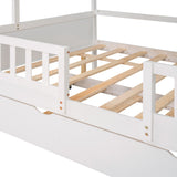 Hearth and Haven Davis Full Size House Bed with Trundle, Roof and Fence, White LP000186AAK