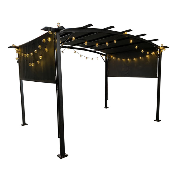 English Elm 12 Outdoor Pergola 12 x 9 Ft Retractable Steel Gazebo with Adjustable Canopy, Rust-Resistant Shade Shelter Gray W419S00042