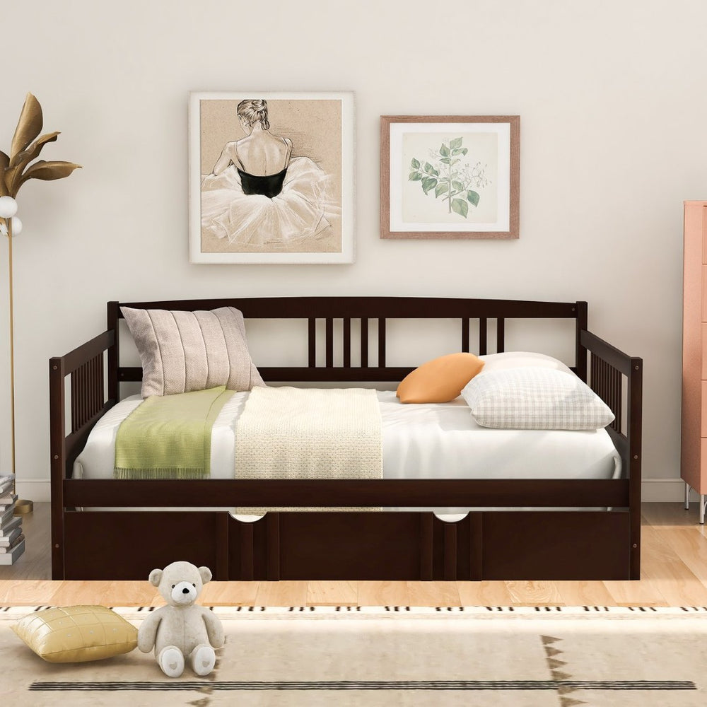 English Elm Full Size Pine Wood Daybed with Pull Out Twin Trundle for Guest or Living Room WF295131AAP