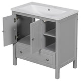 English Elm [Video] 30" Bathroom Vanity With Sink, Bathroom Storage Cabinet With Doors and Drawers, Solid Wood Frame, Ceramic Sink, Grey (Old Sku: Jl000002Aag)