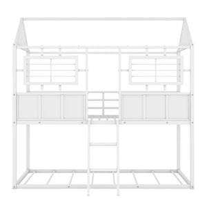 English Elm Twin Over House Shaped Metal Bunk Bed with Roofline Frame and Safety Rail MF293553AAK