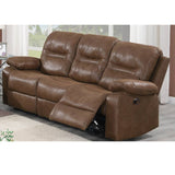 English Elm Brown Breathable Leatherette Manual Motion Sofa With Metal Reclining Mechanism and Pine Frame