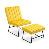Yellow Modern Lazy Lounge Chair, Contemporary Single Leisure Upholstered Sofa Chair Set