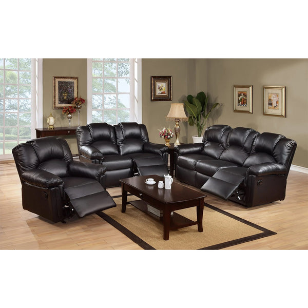 English Elm 3 Rugged Bonded Leather Manual Reclining Sofa Black with Memory Foam, Padded Arms, Baseball Stitching Comfort B01682189