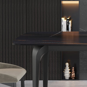 English Elm 63"Modern Sculptural Artificial Stone Dining Table With Black Curved Metal Legs For 6 People W1535S00156