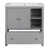 English Elm [Video] 30" Bathroom Vanity With Sink, Bathroom Storage Cabinet With Doors and Drawers, Solid Wood Frame, Ceramic Sink, Grey (Old Sku: Jl000002Aag)