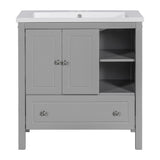 English Elm [Video] 30" Bathroom Vanity With Sink, Bathroom Storage Cabinet With Doors and Drawers, Solid Wood Frame, Ceramic Sink, Grey (Old Sku: Jl000002Aag)