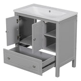 English Elm [Video] 30" Bathroom Vanity With Sink, Bathroom Storage Cabinet With Doors and Drawers, Solid Wood Frame, Ceramic Sink, Grey (Old Sku: Jl000002Aag)