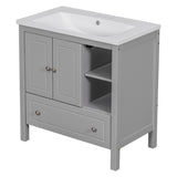 English Elm [Video] 30" Bathroom Vanity With Sink, Bathroom Storage Cabinet With Doors and Drawers, Solid Wood Frame, Ceramic Sink, Grey (Old Sku: Jl000002Aag)