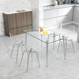 English Elm Modern Minimalist Transparent Dining Chair, Plastic Chair, Armless Crystal Chair, Nordic Creative Makeup Stool, Negotiation Chair, Silver Plated Metal Leg 6-Piece Set, Tw-1200