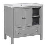 English Elm [Video] 30" Bathroom Vanity With Sink, Bathroom Storage Cabinet With Doors and Drawers, Solid Wood Frame, Ceramic Sink, Grey (Old Sku: Jl000002Aag)