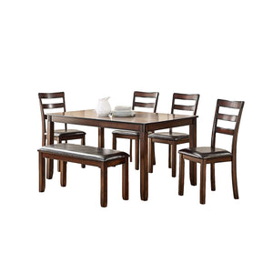 English Elm Modern Rubber Wood 6-Piece Dining Set with Bench and 4 Padded Chairs, Rectangular Brown Finish, Durable Comfort B01682188