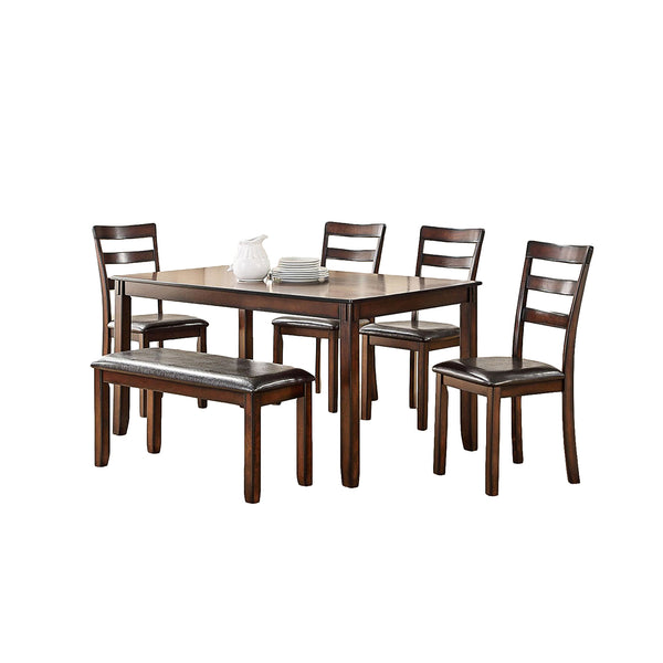 English Elm Modern Rubber Wood 6-Piece Dining Set with Bench and 4 Padded Chairs, Rectangular Brown Finish, Durable Comfort B01682188