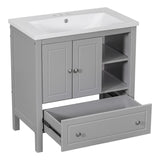 English Elm [Video] 30" Bathroom Vanity With Sink, Bathroom Storage Cabinet With Doors and Drawers, Solid Wood Frame, Ceramic Sink, Grey (Old Sku: Jl000002Aag)