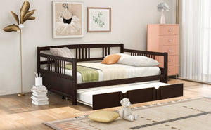 English Elm Full Size Pine Wood Daybed with Pull Out Twin Trundle for Guest or Living Room WF295131AAP