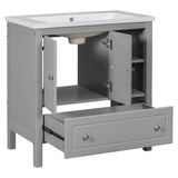 English Elm [Video] 30" Bathroom Vanity With Sink, Bathroom Storage Cabinet With Doors and Drawers, Solid Wood Frame, Ceramic Sink, Grey (Old Sku: Jl000002Aag)