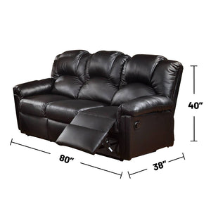 English Elm 3 Rugged Bonded Leather Manual Reclining Sofa Black with Memory Foam, Padded Arms, Baseball Stitching Comfort B01682189