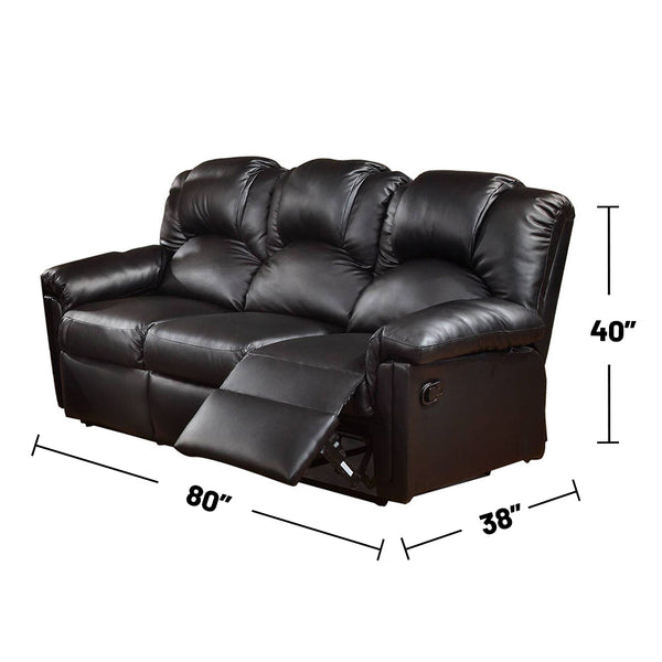 English Elm 3 Rugged Bonded Leather Manual Reclining Sofa Black with Memory Foam, Padded Arms, Baseball Stitching Comfort B01682189