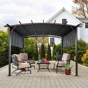 English Elm 12 Outdoor Pergola 12 x 9 Ft Retractable Steel Gazebo with Adjustable Canopy, Rust-Resistant Shade Shelter Gray W419S00042