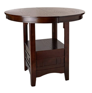 English Elm Dining Counter Height Round Table w Lazy Susan & Lower Shelf, Dark Rosy Brown Solid Wood Finish B01182192