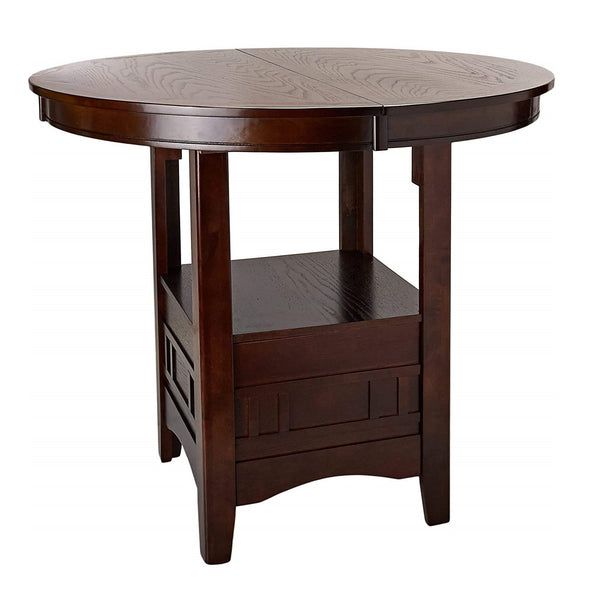 English Elm Dining Counter Height Round Table w Lazy Susan & Lower Shelf, Dark Rosy Brown Solid Wood Finish B01182192