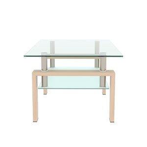 English Elm Rectangle Two Tier Tempered Glass Coffee Table Modern Iron Frame Living Room Accent Oak W241P367361