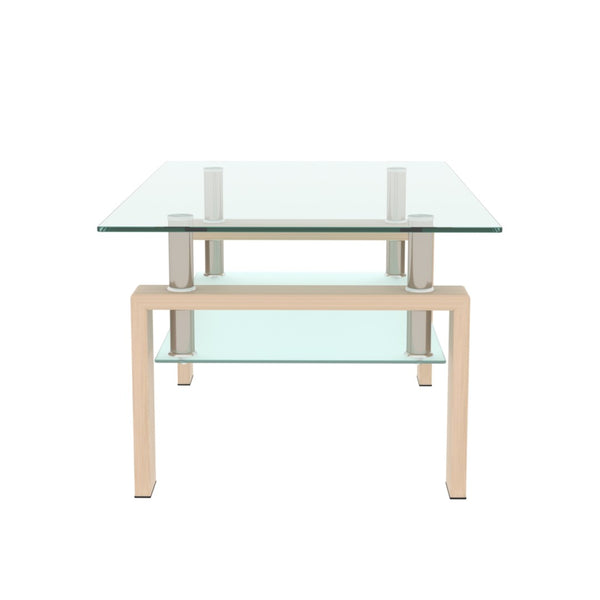 English Elm Rectangle Two Tier Tempered Glass Coffee Table Modern Iron Frame Living Room Accent Oak W241P367361