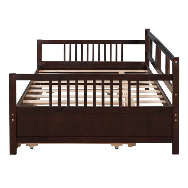 English Elm Full Size Pine Wood Daybed with Pull Out Twin Trundle for Guest or Living Room WF295131AAP