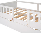 Hearth and Haven Davis Twin Size House Bed with Trundle, Roof and Fence, White LP000185AAK
