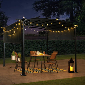 English Elm 12 Outdoor Pergola 12 x 9 Ft Retractable Steel Gazebo with Adjustable Canopy, Rust-Resistant Shade Shelter Gray W419S00042