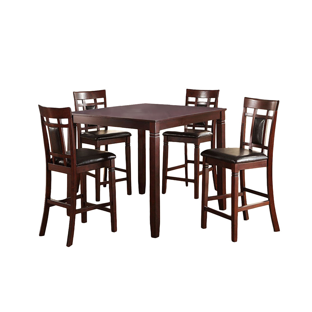 English Elm 5 Piece Counter Height Dining Set - Stylish Dark Brown Rubberwood With Plush Seating For Comfort B01682184