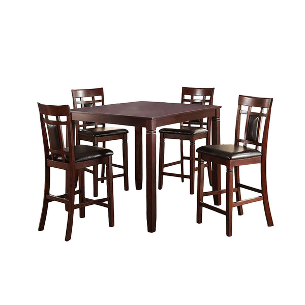 English Elm 5 Piece Counter Height Dining Set - Stylish Dark Brown Rubberwood With Plush Seating For Comfort B01682184